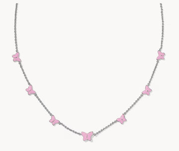 KENDRA SCOTT- Lillia Rhodium Butterfly Strand Necklace in Pink Enamel
